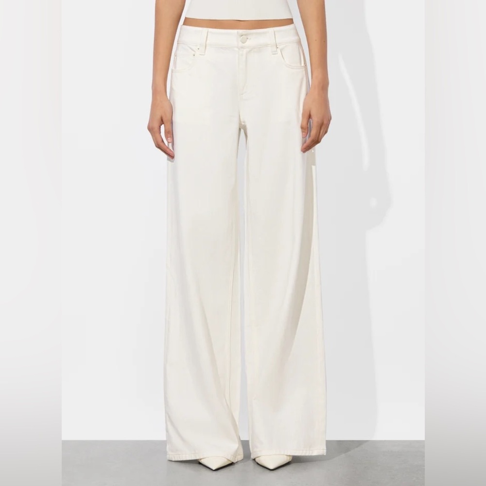 Alice + Olivia Cream Wide-Leg Jeans